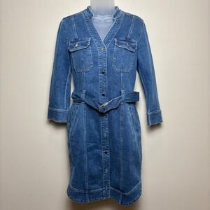 white house black market denim shirt dress Denim Midi Dress